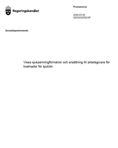 Promemorian Vissa sjukpenningförmåner och ersättning till arbetsgivare för kostnader för sjuklön