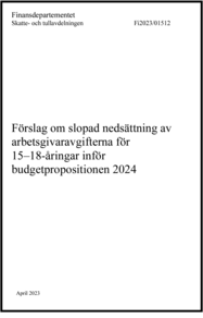 Förslag om slopad nedsättning av arbetsgivaravgifterna för 15–18-åringar inför budgetpropositionen 2024
